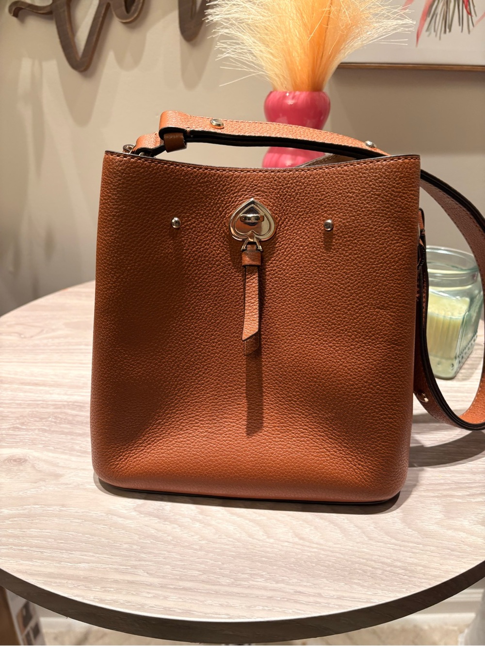 kate spade Pebbled Leather Saddle Brown Bucket Shoulder Bag